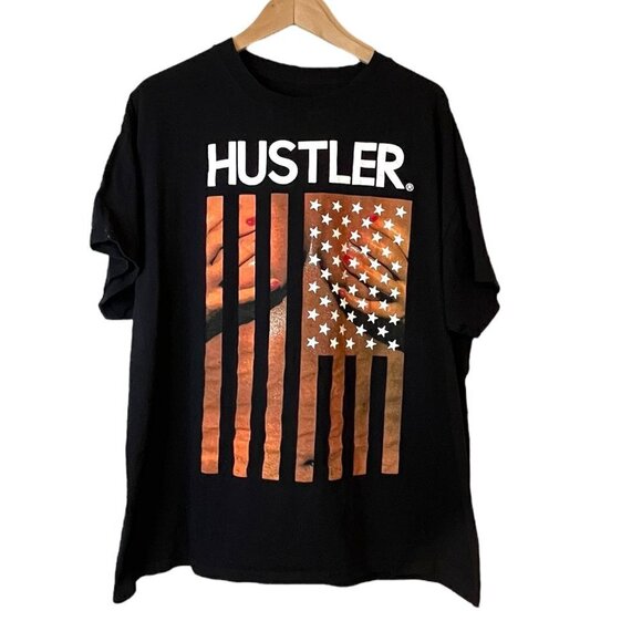 Hustler Black American Flag Short Sleeve T-Shirt Extra Large - Picture 1 of 3